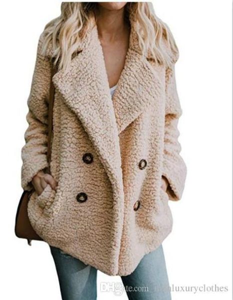 

женщины дизайнер зимних пальто повседневной плюшевые сплошной цвет кнопка способ куртка turn воротник пальто карманного, Black;brown