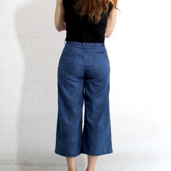 

женщины sexy zipper open промежность мода джинсы vintage wide leg jeans сыпучие воды промытые высокой талией тонкий джинсовые брюки плюс раз, Blue
