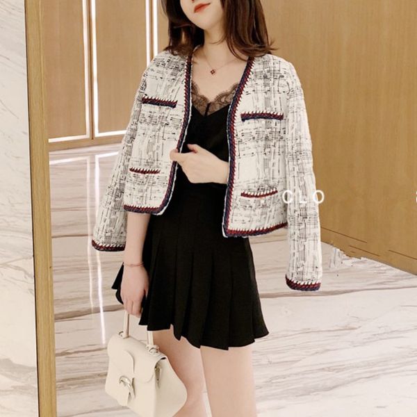 

runway weave tweed jacket coat 2019 winter women long sleeve single-breasted tassels trim thick woolen jacket outwear, Black;brown