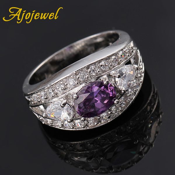 

ajojewel silver color cubic zirconia women ring purple stone ladies rings fashion party jewelry anel feminino bague femme, Slivery;golden