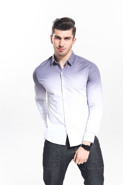 

джек корди марка модная мужская рубашка белый градиент дизайн slim fit рубашка мужчины повседневная рубашки с длинным рукавом воротник одежд, White;black