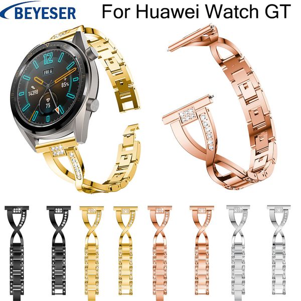

22mm stainless steel wrist strap for huawei watch gt watchstrap for huawei watch gt replacement bracelet rhinestone watchband, Black;brown