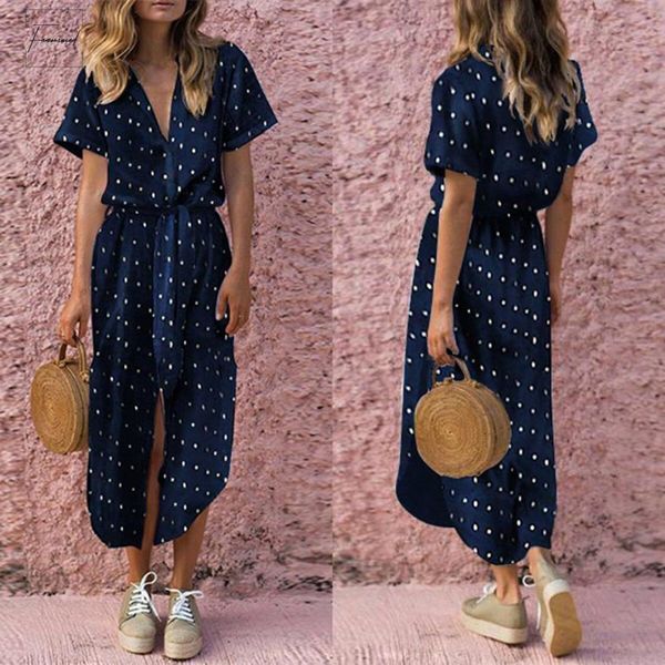 

dress womens casual dress tie v neck dot button daily short sleeve soild long dress women aug14 designer clothes, Black;gray