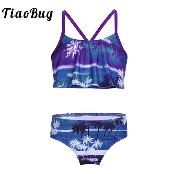 

tiaobug kids tropical palm printed tankini flounce swimsuit beach swimwear girls swim with bottoms bathing suit bikini set