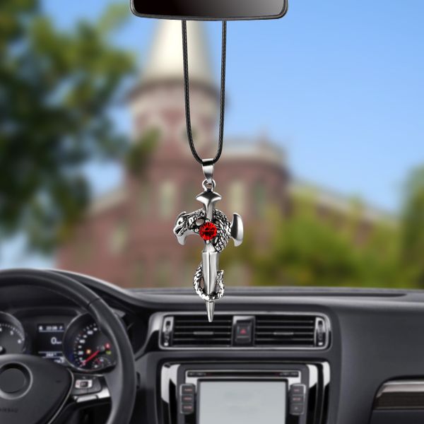 Car Pendants Retro Metal Crystal Dragon Cross Suspension Ornament Automotive Internal Rear View Mirror Decoration Dangle Trim Best Custom Car Interior