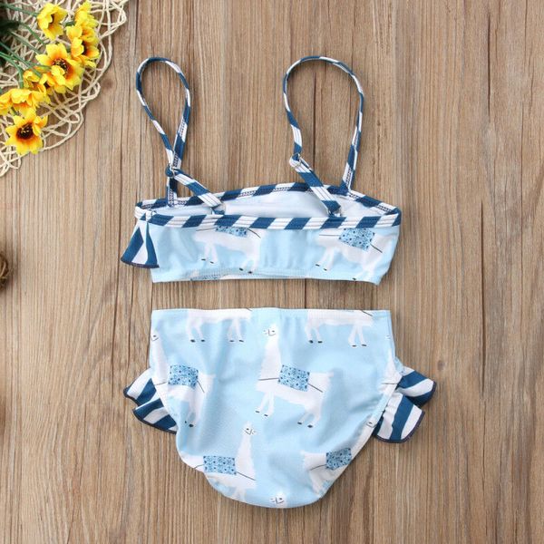 

2020 fashion trend cute kids baby girl alpaca stripe tankini bikini set cartoon lovely swimwear new swimsuit beachwear 2 types, White
