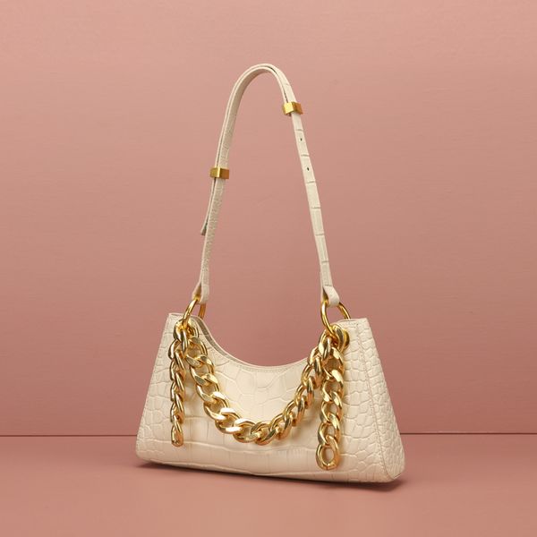 

shoulder bag ladies fashion designer crocodile pattern armpit bag white leather personality new chain mini bag holiday gift 1126
