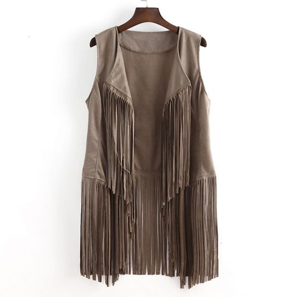 

women autumn winter suede ethnic sleeveless tassels fringed vest cardigan female fashion new plus size 6 colors solid black, Black;white