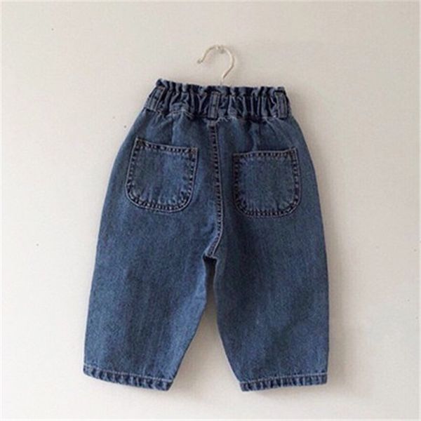 

fall kids boys jeans denim trousers tatting fabric fashion blank front buttons pockets vintage elastic waist autumn children pants, Blue
