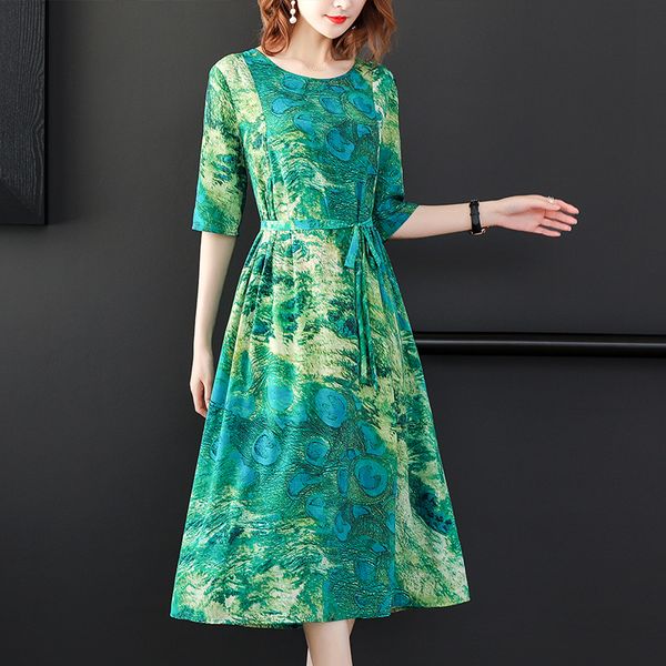 

long dress big size 2019 summer chiffon silk dress elegant retro party printed fashion robe women clothing 3xl xxl, Black;gray
