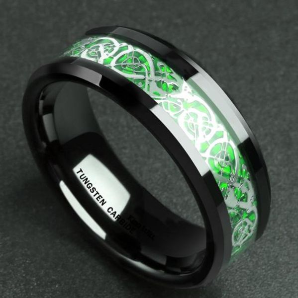 

Domineering Man Ring Red Green Carbon Fiber Black Dragon Inlay Comfort Fit Stainless steel Rings for Men Wedding Band Ring