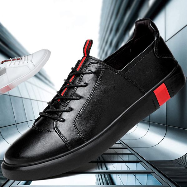 

new style men's shoes winter england casual leather shoes men's large size genuine leather soft bottom breathable black and whit