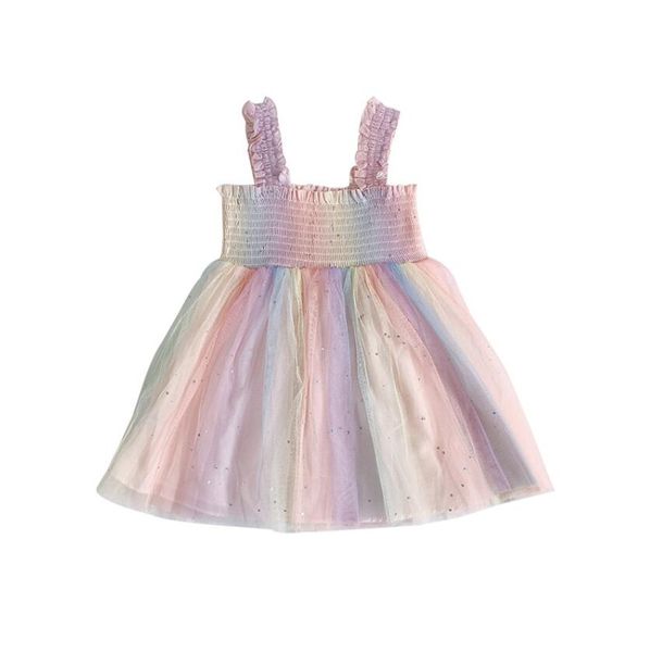 

ins new summer 2020 new children's rainbow sparkle gauze skirt fluffy skirt girl sling dress party princess dress retail, Red;yellow