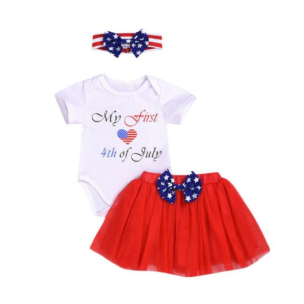 

2020 summer biks clothes my first 4th of july infant baby girl clothes letter romper+tulle skirt outfits 0-24m, White