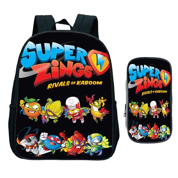 

kids game super zings kindergarten backpack child superzings primary school bag toddler bookbag 2pcs set gift(rucksack pen bag