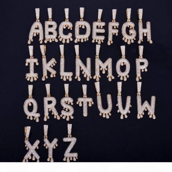 

a-z custom name small drip letters necklaces & pendant chain men's zircon hip hop jewelry with 4mm gold tennis chain 2 letters, Silver