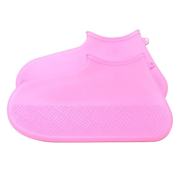 

waterproof non slip washable shoe cover reusable thicken solid protector durable portable hiking silicone rain boots outdoor, White;pink
