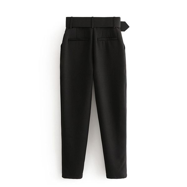 

office lady black suit pants with belt women high waist solid long trousers fashion pockets pants trousers pantalones, Black;white