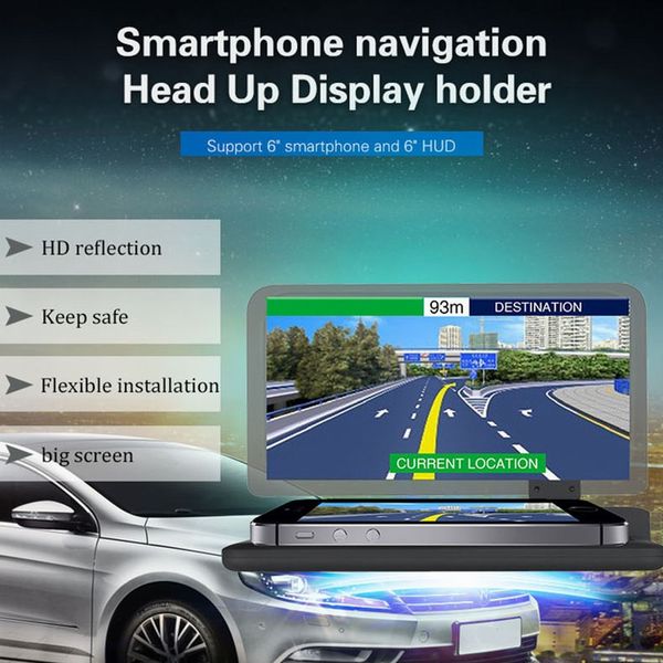 

6 inch phone gps navigation smartphone holder hud universal h6 car hud head up display projector for any cars
