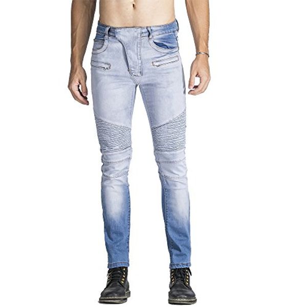 

liuhond men's ripped biker jeans distressed straight fit jeans with zipper holes for man, Blue