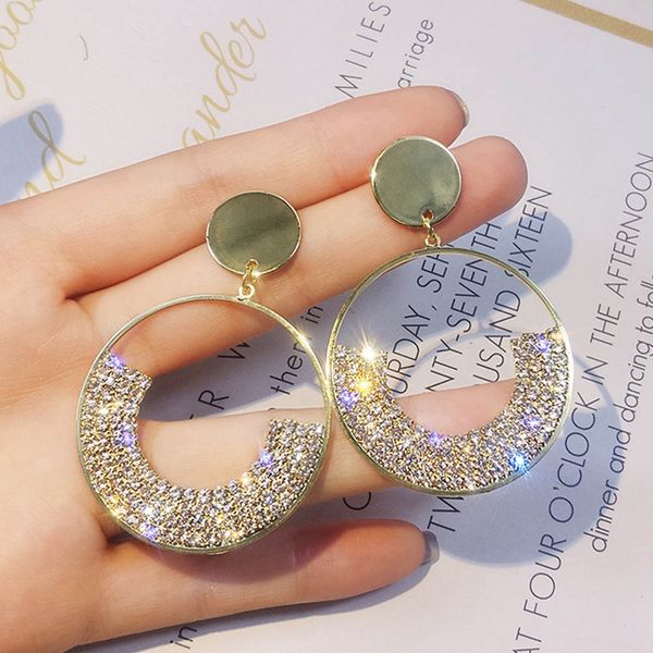

crystal drop earrings shining gold color geometry round rhinestone dangle earring for women wedding party jewelry, Silver