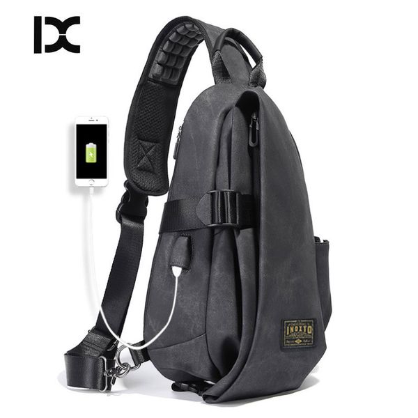 

ix usb pu charging chest bag sling gym bags fitness sports backpack camping hiking men's school bag shoulder leaher xa176a