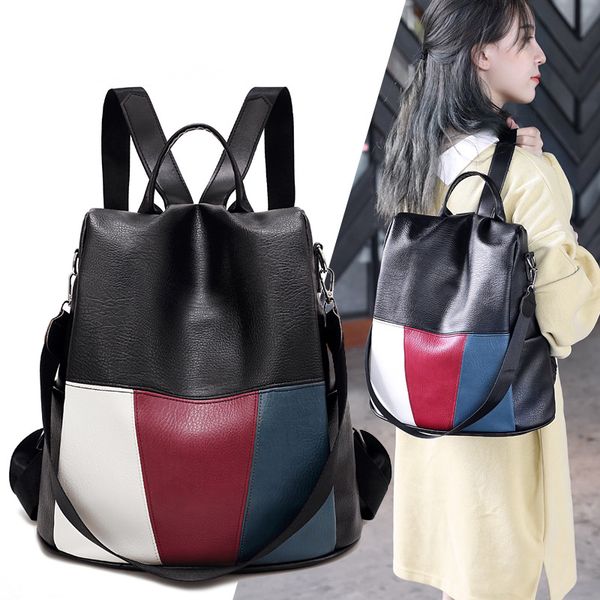

dual purpose contrast color backpack women's 2019 new style korean-style ruan pi bao bag fashion women's backpack