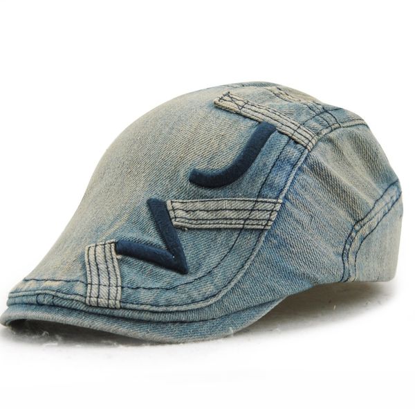 

2019 new women cowboy hats breathable bone brim hats denim women's men's denim flat cap herringbone visors, Blue;gray