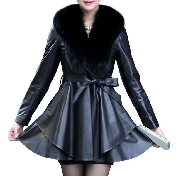 

pure cardigan ruffled coat women fashion trend faux fur leather outfit long sleeve daily leisure temperament outwear, Black