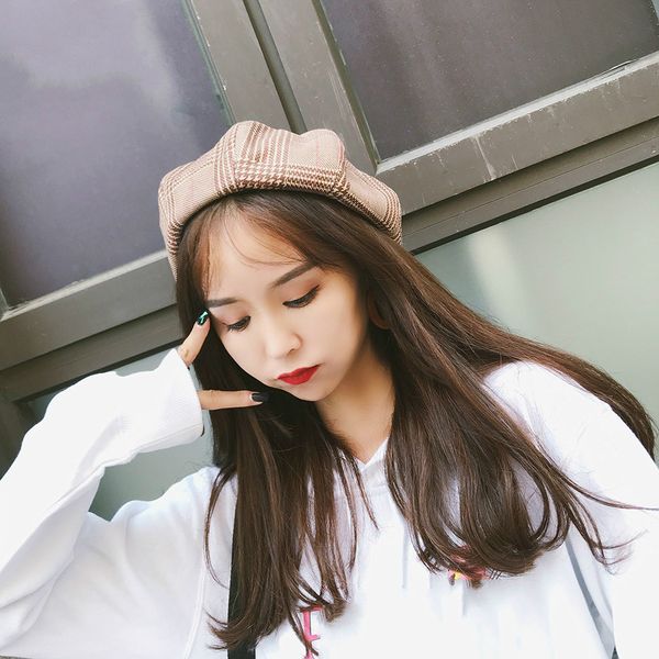 

h7485 ladies fall winter beret hat women japanese retro plaid berets cap korean outdoor casual college all-match student caps, Blue;gray