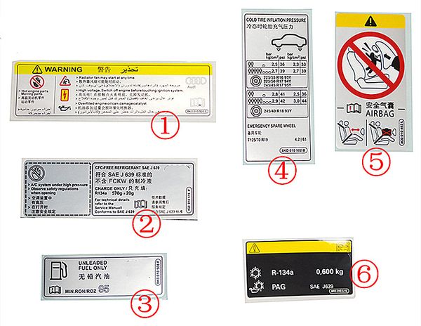 

for a4l a5 q3 q5 a6l water tank frame warning sticker water tank cover sticker warning sign stiker