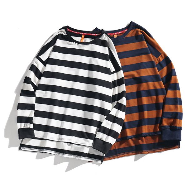 

ebaihui fashion long sleeve men's o neck spring strip t-shirt men's autumn sweatshirt hip pop clothes tshirt oversize 20049, White;black