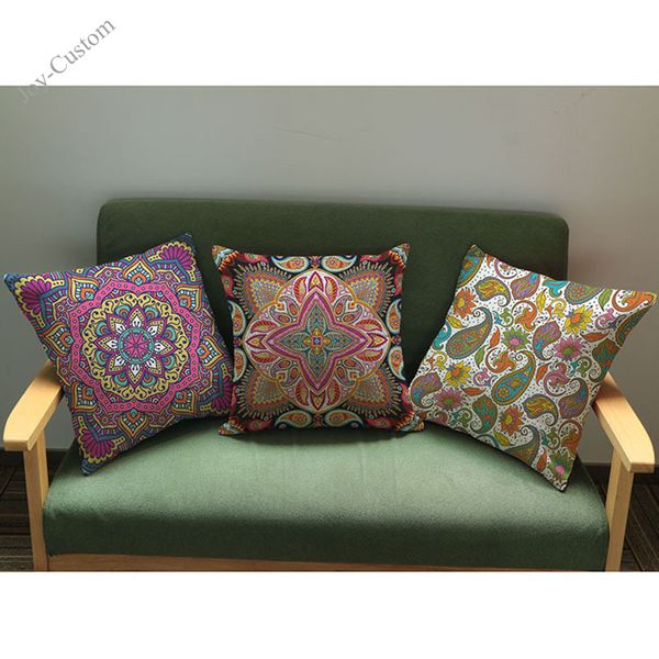 

colorful geometric paisley flowers patterns linen pillow cases national style household sofa decorative cushion cover