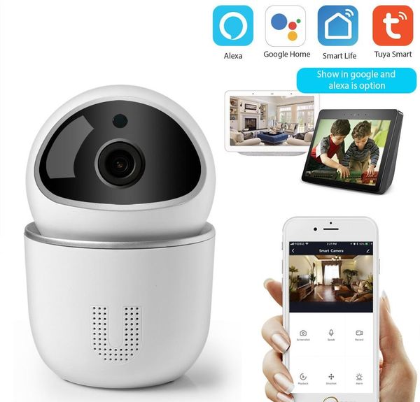 

tuya alexa home security auto tracking ip camera wifi baby monitor ir night vision google, Black;white