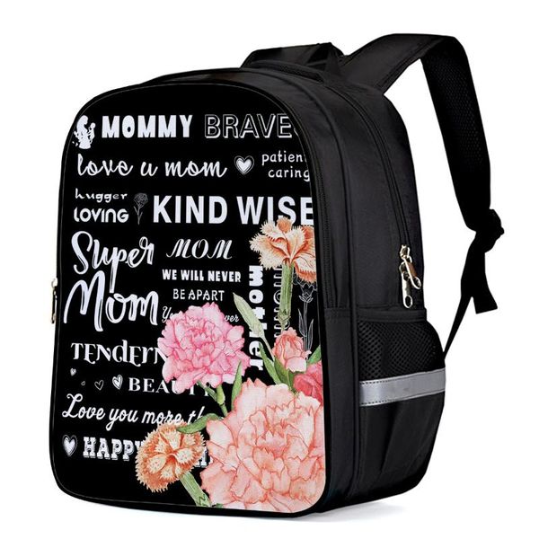 

mothers day text carnation flower black backpack kids school bags men women travel backpacks for teenage girls boys