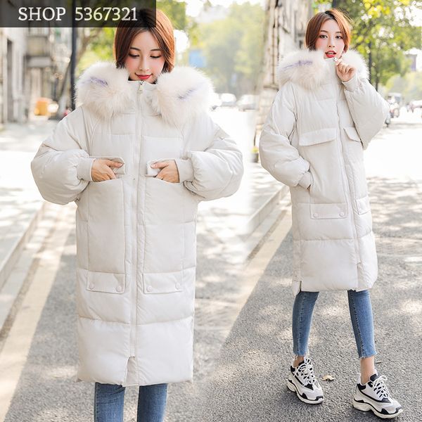 

2019 winter suit-dress cotton-padded clothes self-cultivation down cotton girls long fund heavy seta lead easy loose coat tide, Black