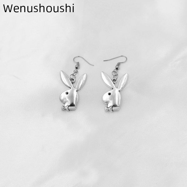 

punk funny animals bunny dangle earring vintage hiphop rabbit head drop earrings for women girls gifts brincos para as mulheres, Silver
