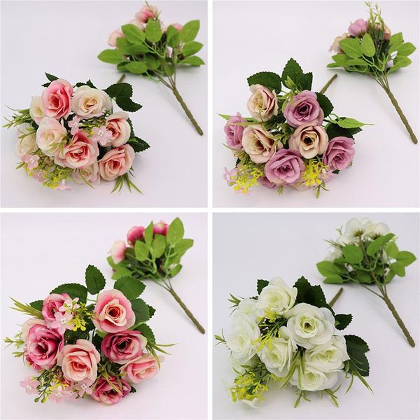 

10 heads classic floral ornament party home new decor artificial rose festival 2017 4 color bouquet wedding