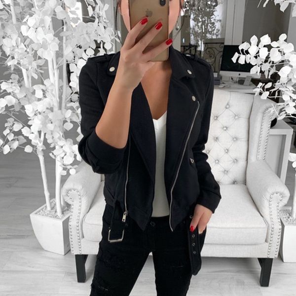 

button womens donna solid spring belt and designer coats clothes casual jacket fashion zipper inclined with wpqom, Black