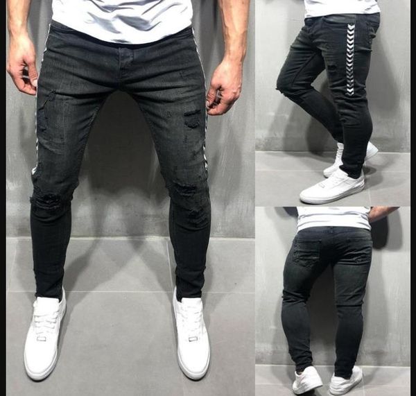 

male hombres designer jean spring summer hiphop skateboard long pencil pants, Blue
