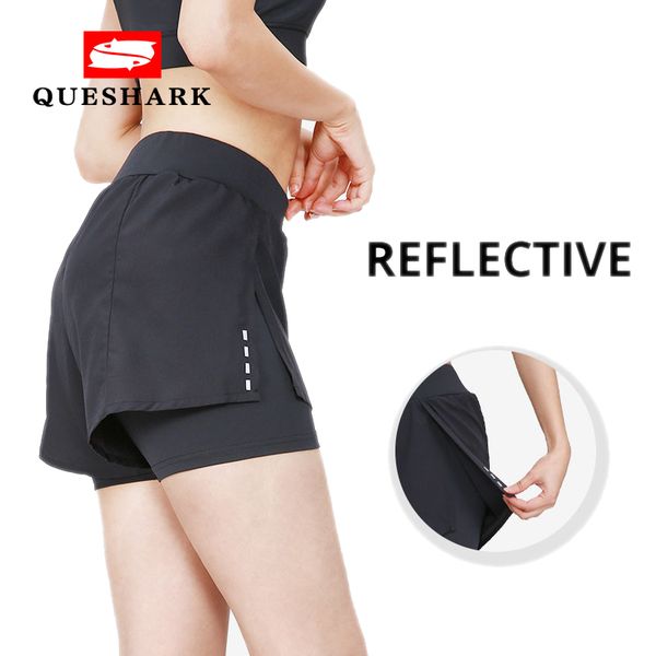 

women sports yoga tight shorts fitness tennis volleyball short pants reflective night running jogging safety trousers, White;red