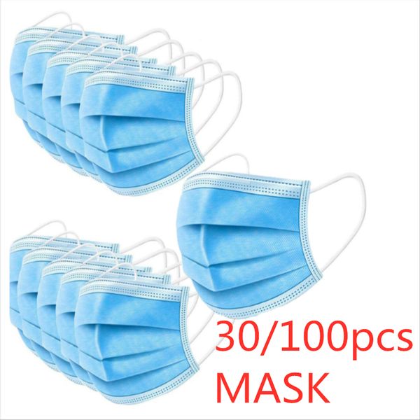 

30/100pcsface anti mask disposable protect 3 layers filter dustproof earloop non woven mouth masks 48 hours shipping