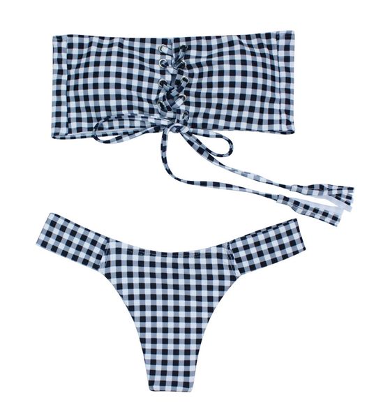 

2019 bandeau bikinis swimwear women fashion plaid swimsuit bikini set lady summer swim wear bathing suit female beachwear biquinis