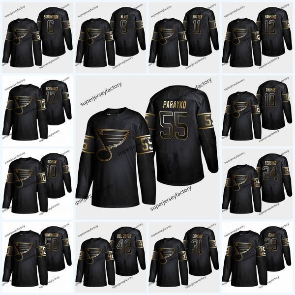

2019 Golden Edition St. Louis Blues 55 Colton Parayko Robert Bortuzzo 42 Michael Del Zotto 29 Vince Dunn 50 Binnington 34 Jake Allen Jersey