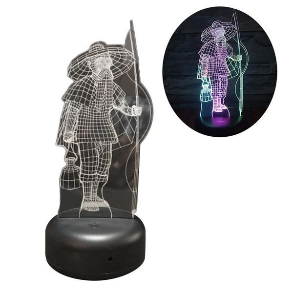 

3d visual light fisherman figure illusion light usb acrylic touch switch base led colorful lamp deskornament - no battery