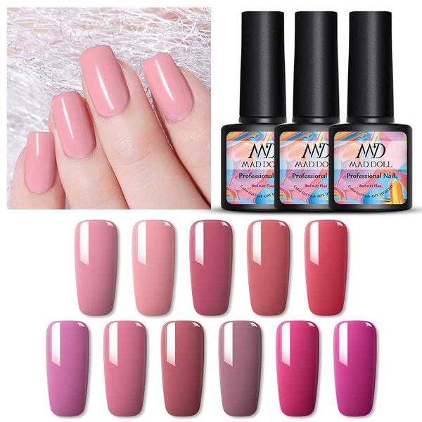 

mad doll 8ml gel nail polish pale mauve series color long lasting soak off uv gel varnish one-snail art beauty design, Red;pink