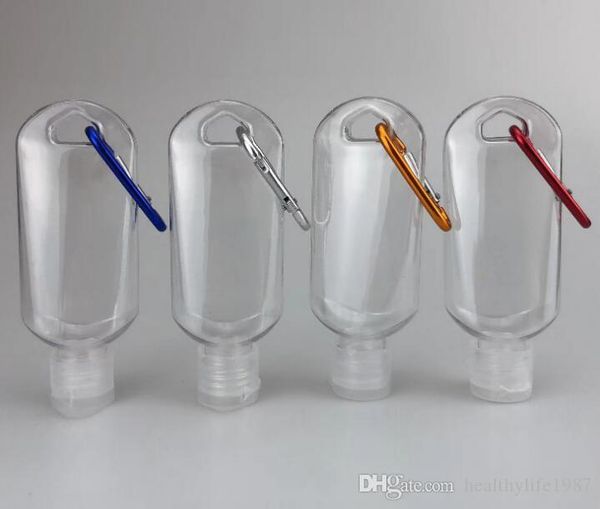 

qulity 50ml empty alcohol refillable bottle with key ring hook clear transparent plastic hand sanitizer bottle for travel