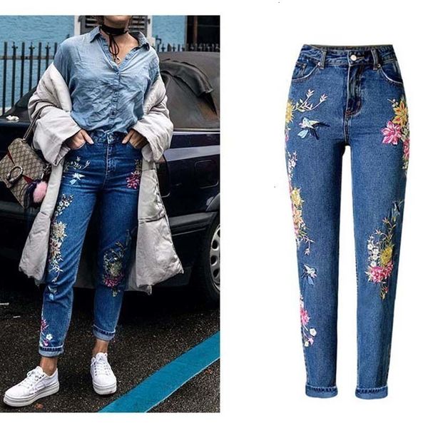 

women designer pants designer jeans fashion applique new women denim pants long pants 3d flowers embroidery ladies jeans trousers, Blue