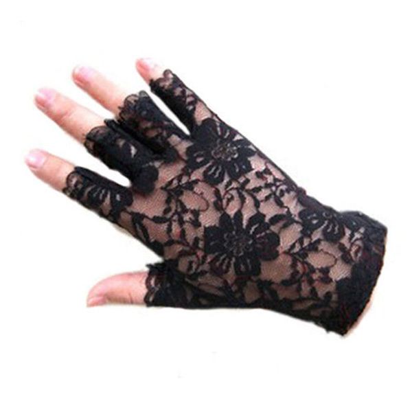 

2016 women vintage amazing goth party sunscreen dressy lace gloves anti-uv mittens fingerless style, Blue;gray
