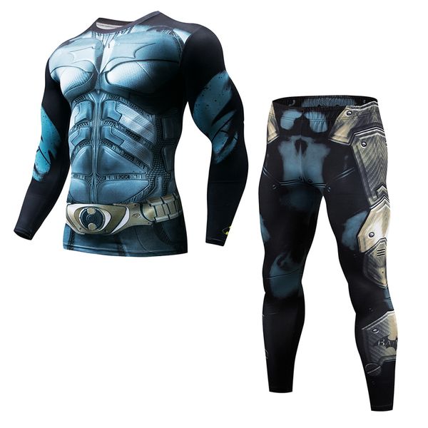 

mens compression sets 3d print tights shirt men running male skinny bodybuilding jogging skinny leggings jogging suit, Black;blue